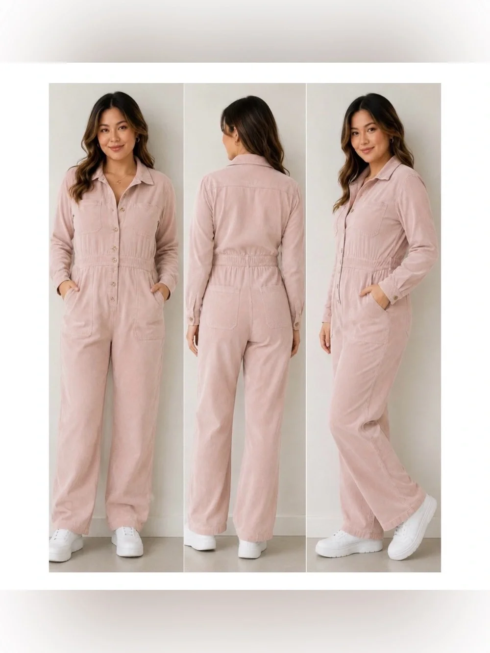 Women's Blush Pink Corduroy Utility Jumpsuit
